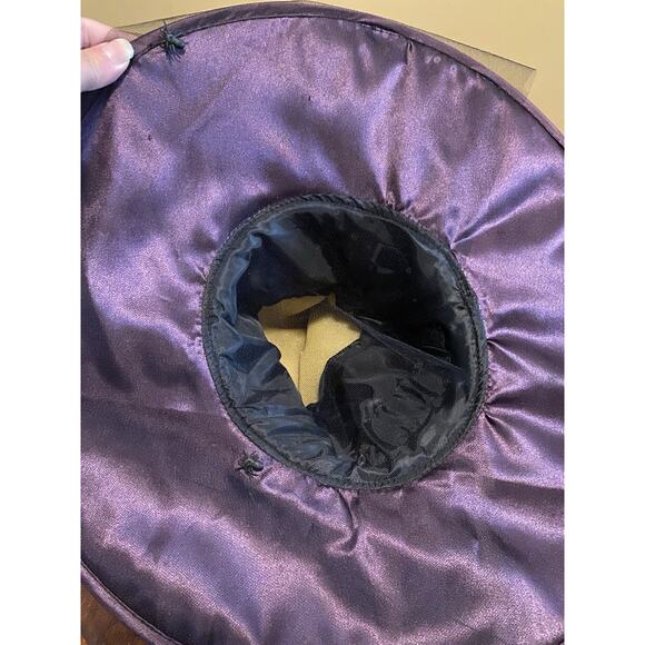 Halloween Witch Hat Purple Feathers Spiders Satin Costume Masquerade Holiday - Picture 5 of 6